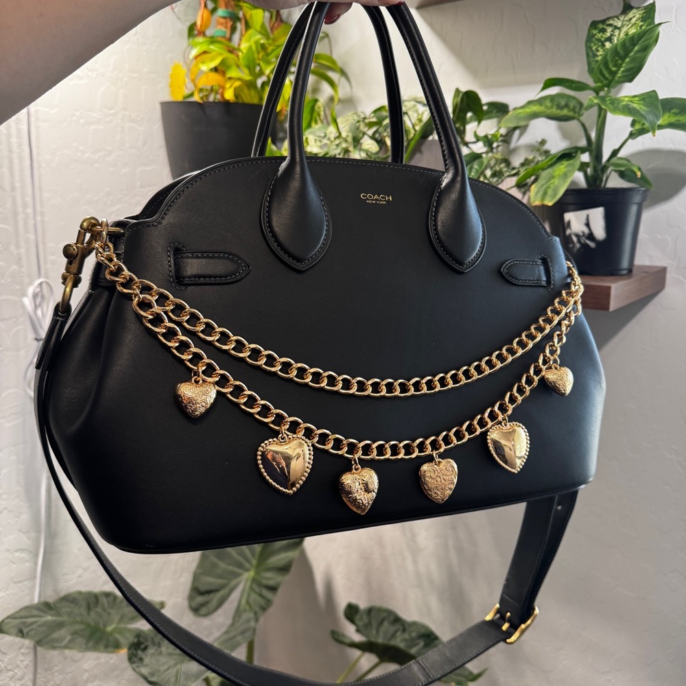 Heavy Gold Heart Purse Charm Chunky Double Strand Bag Chain Accessory